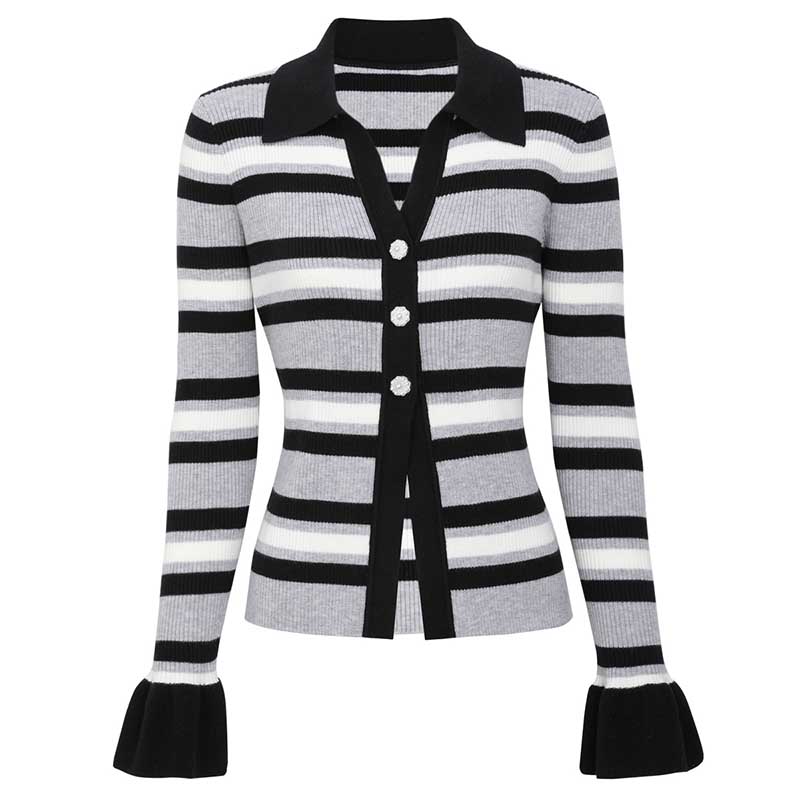 Grey Strip Rib Knit Top