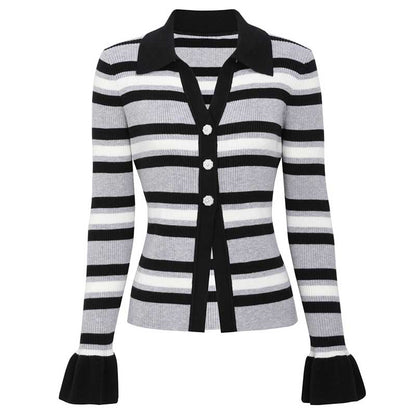 Grey Strip Rib Knit Top