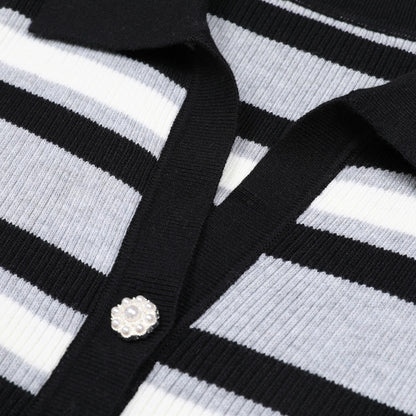 Grey Strip Rib Knit Top