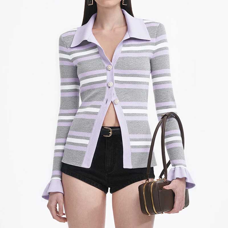 Grey Strip Rib Knit Top