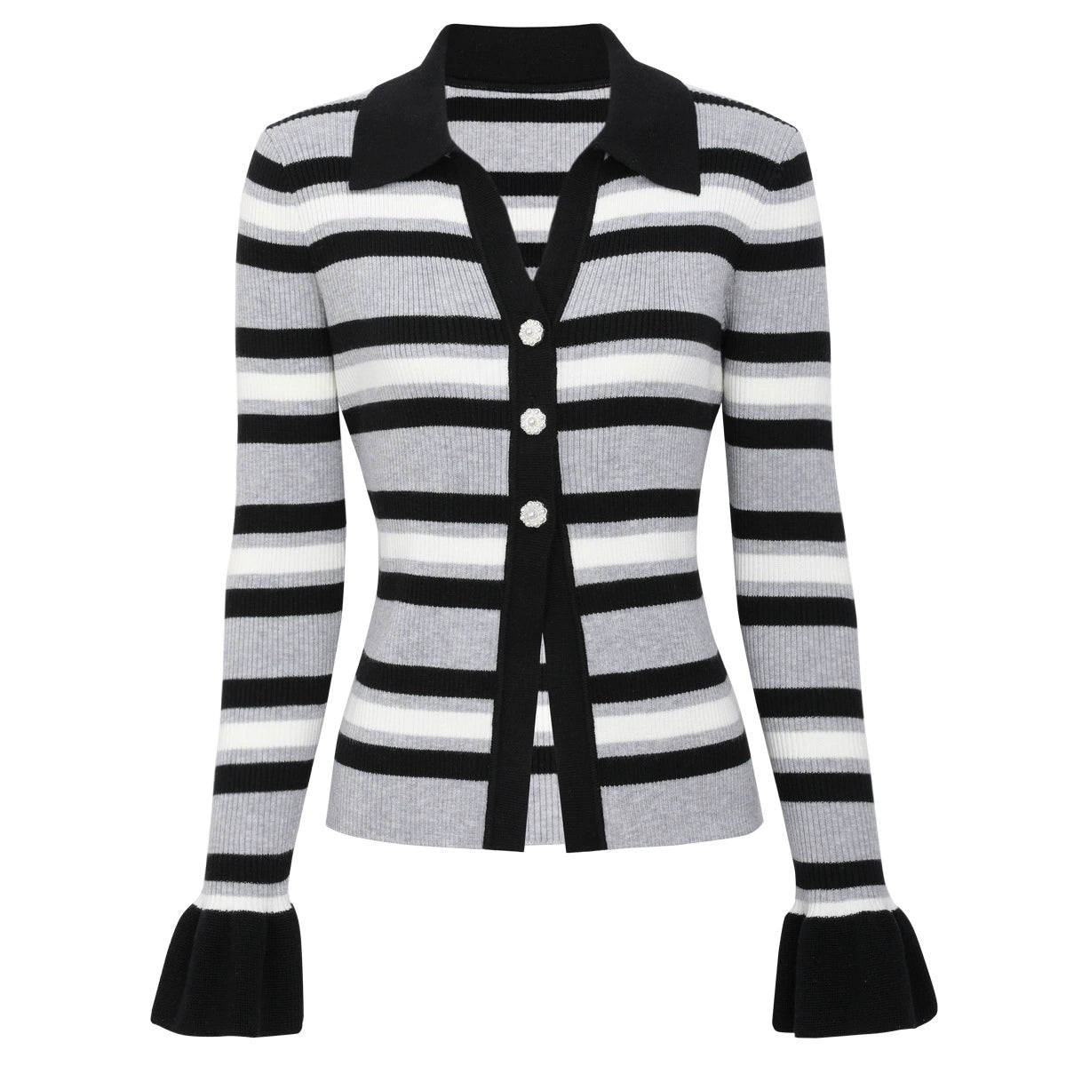 Grey Strip Rib Knit Top