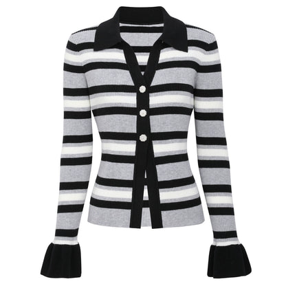 Grey Strip Rib Knit Top