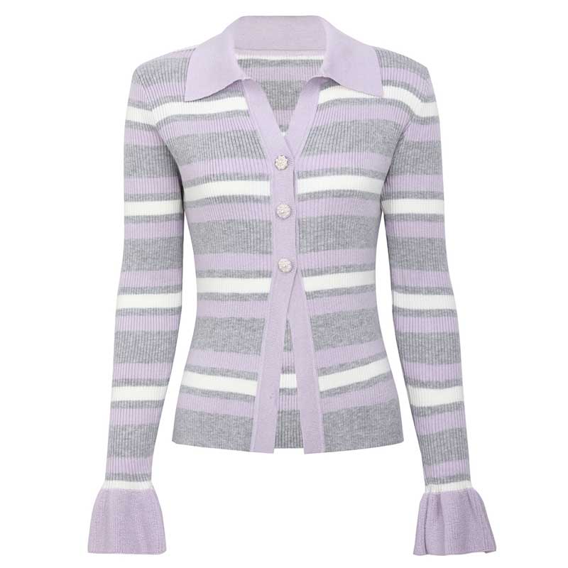 Grey Strip Rib Knit Top