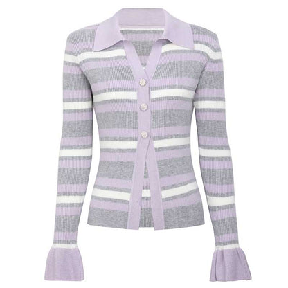 Grey Strip Rib Knit Top