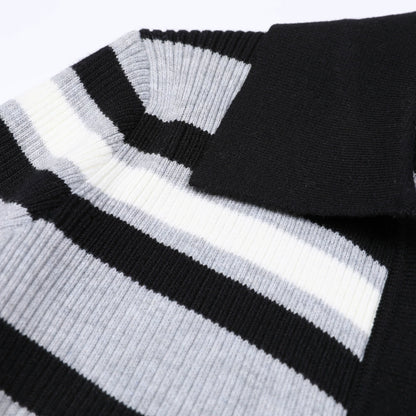 Grey Strip Rib Knit Top