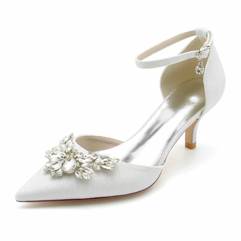 Low Heels Beaded Wedding Heels Ankle Strap Glitter Pumps Party Heels