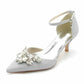 Low Heels Beaded Wedding Heels Ankle Strap Glitter Pumps Party Heels