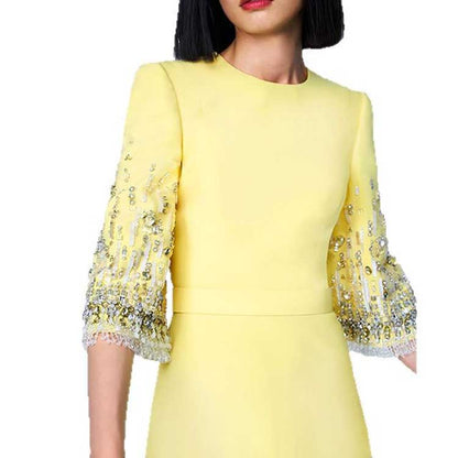 3/4 Sleeve Round-Neck Midi Dresses Tailored Formal Dress