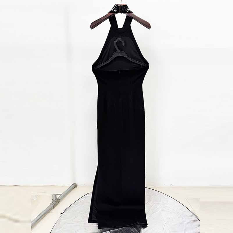 Halter Crystal Embellished Maxi Dress Black