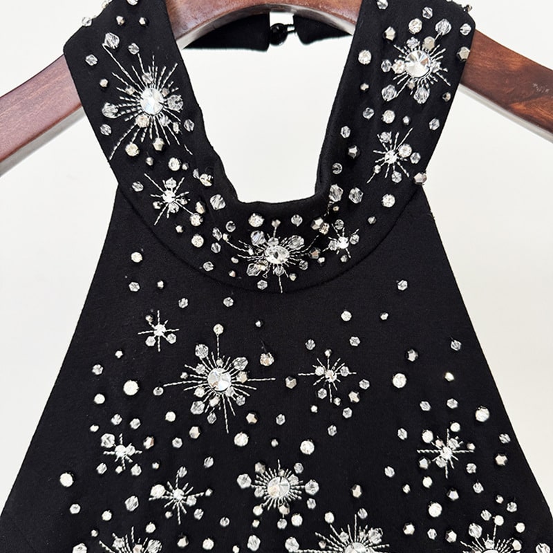 Halter Crystal Embellished Maxi Dress Black
