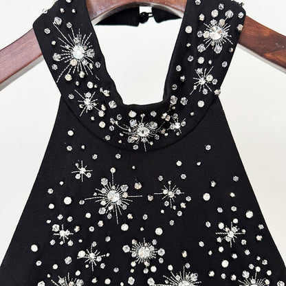 Halter Crystal Embellished Maxi Dress Black