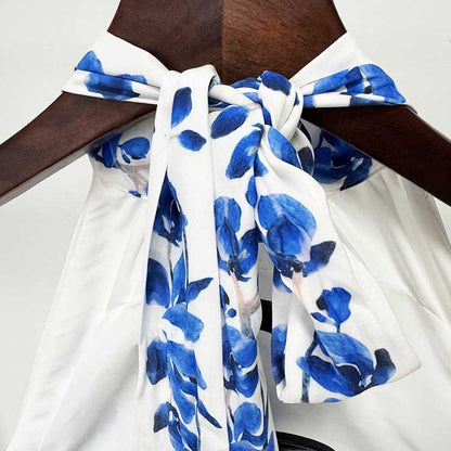 Halter Neck Blue Floral-print Maxi Dress