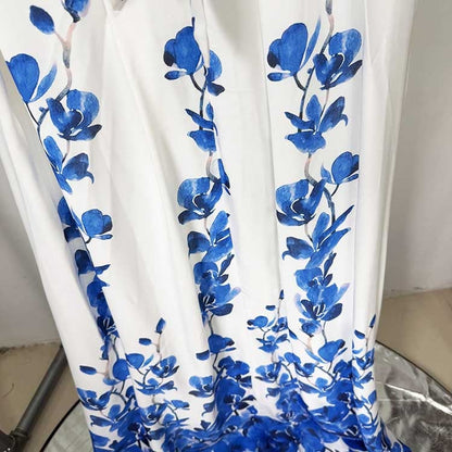 Halter Neck Blue Floral-print Maxi Dress