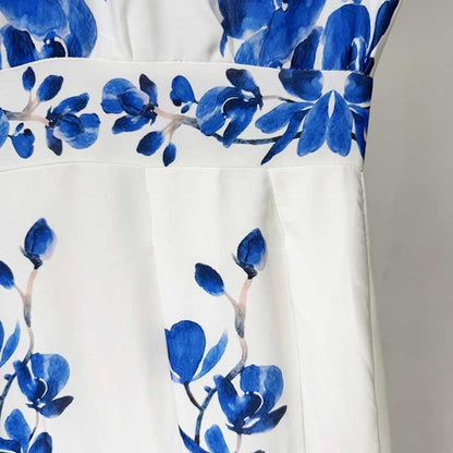 Halter Neck Blue Floral-print Maxi Dress