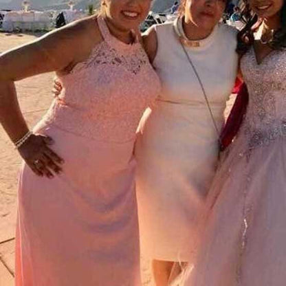 Halter Neck Mermaid Satin Bridesmaid Dress Lace s Long Prom Dress Wedding Ball Gown