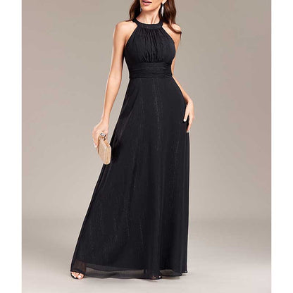 Halter Neck Wedding Guest Dress Black Backless Long Evening Dress Bridesmaid Dress