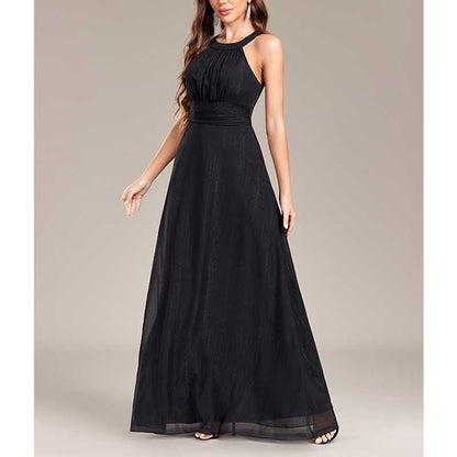 Halter Neck Wedding Guest Dress Black Backless Long Evening Dress Bridesmaid Dress
