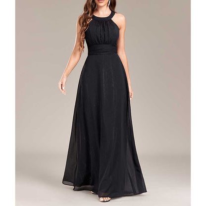 Halter Neck Wedding Guest Dress Black Backless Long Evening Dress Bridesmaid Dress