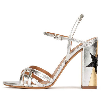 High Block Heel Sandals in Gold, Black, Silver, Nude, White