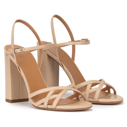 High Block Heel Sandals in Gold, Black, Silver, Nude, White