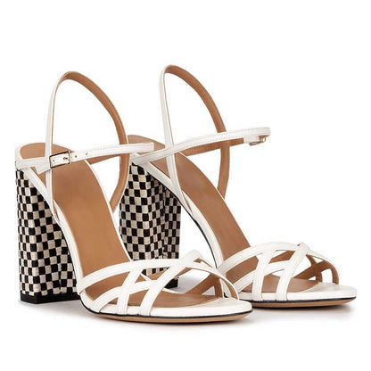 High Block Heel Sandals in Gold, Black, Silver, Nude, White