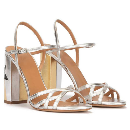 High Block Heel Sandals in Gold, Black, Silver, Nude, White