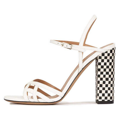 High Block Heel Sandals in Gold, Black, Silver, Nude, White