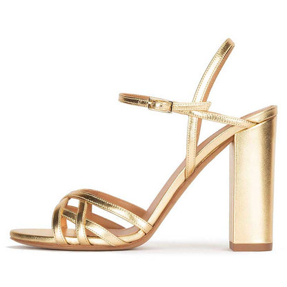 High Block Heel Sandals in Gold, Black, Silver, Nude, White