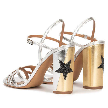 High Block Heel Sandals in Gold, Black, Silver, Nude, White