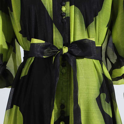 High Neck Floral Midi Dress Short Sleeves