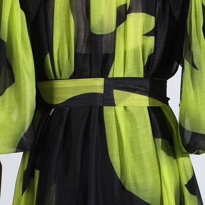 High Neck Floral Midi Dress Short Sleeves