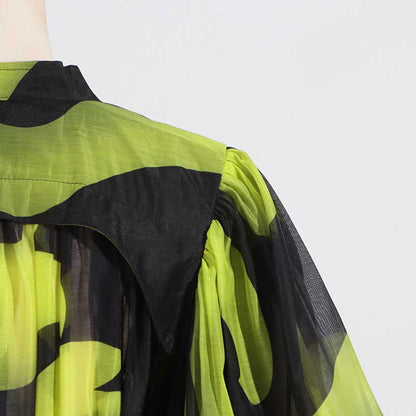 High Neck Floral Midi Dress Short Sleeves