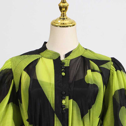 High Neck Floral Midi Dress Short Sleeves