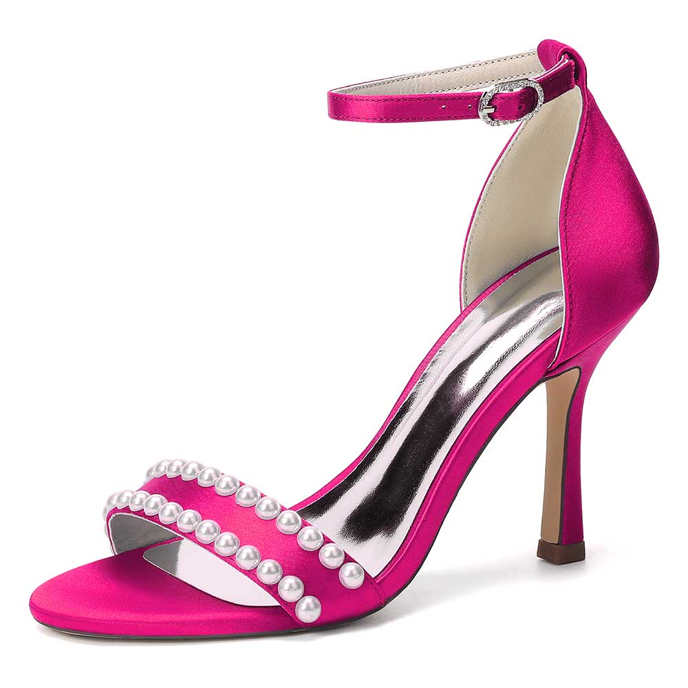 Elegant Women's Pearl Embellished Ankle Strap Stiletto High Heel Sandals - Bridal Wedding & Formal Evening Shoes
