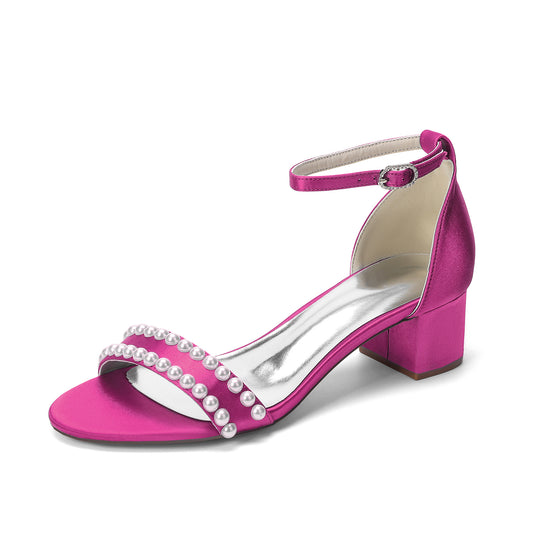 Women's Pearl Peep - Toe Ankle Strap Chunky Heel Sandals - Wedding & Party Dress Shoes