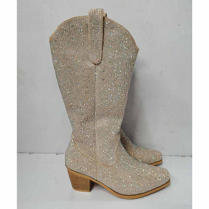 Sparkly Rhinestones Cowboy Cowgirl Style Boots Knee High Boots for Women