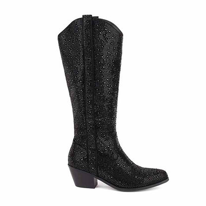 Sparkly Rhinestones Cowboy Cowgirl Style Boots Knee High Boots for Women