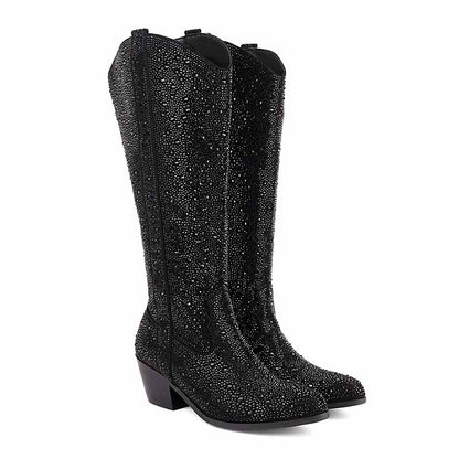 Sparkly Rhinestones Cowboy Cowgirl Style Boots Knee High Boots for Women