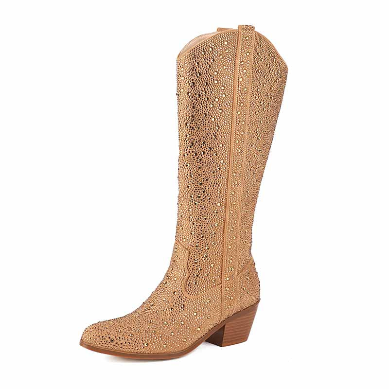 Sparkly Rhinestones Cowboy Cowgirl Style Boots Knee High Boots for Women