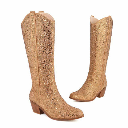 Sparkly Rhinestones Cowboy Cowgirl Style Boots Knee High Boots for Women