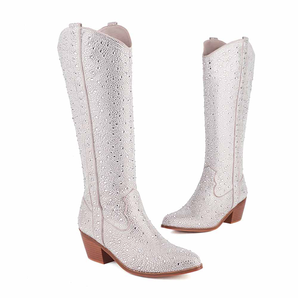 Sparkly Rhinestones Cowboy Cowgirl Style Boots Knee High Boots for Women