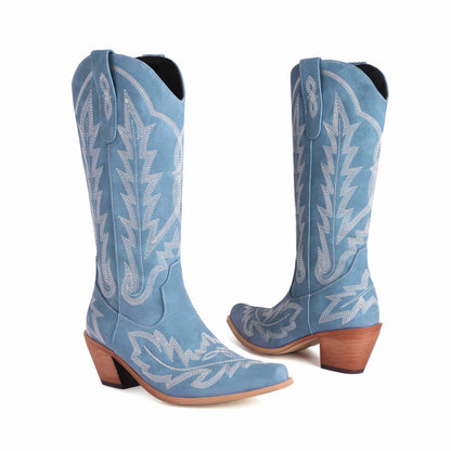 Cowboy Embroidery Boots for Women Knee High Cowgirl Boots