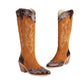 Knee High Cowboy Cowgirl Boots for Women, with Unique Embroidery, Side Zipper and Chunky Heel Design