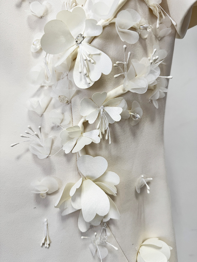 Ivory Floral Embellished Mini Dress – Elegant Short Sleeve Cocktail Dress for Weddings, Parties & Special Occasions