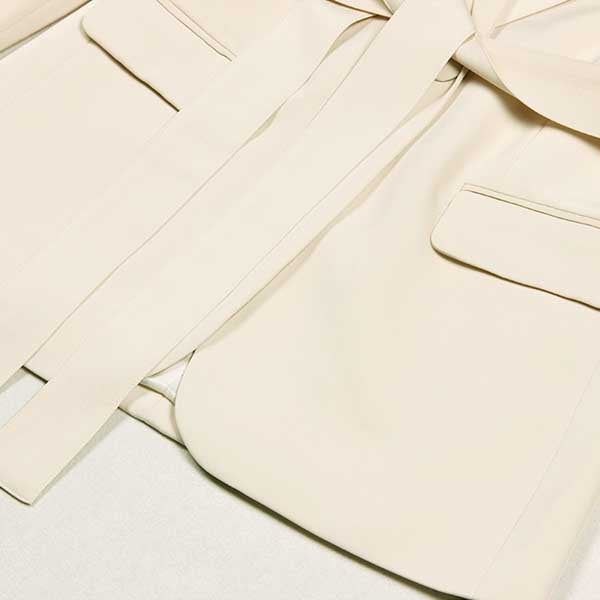 Ivory Women's Pantsuit with Belt | Elegant V-Neck Office Suit