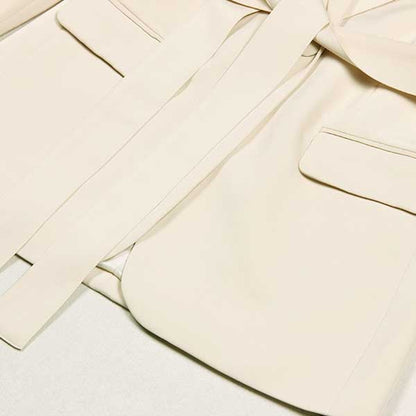 Ivory Women's Pantsuit with Belt | Elegant V-Neck Office Suit