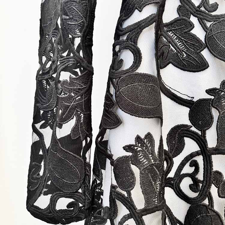 Beaded Collar Black Maxi Dress – Puff Sleeve Embellished Neck Gown