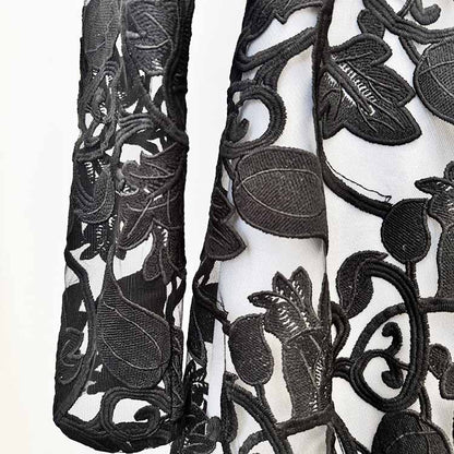 Beaded Collar Black Maxi Dress – Puff Sleeve Embellished Neck Gown