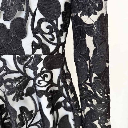 Beaded Collar Black Maxi Dress – Puff Sleeve Embellished Neck Gown