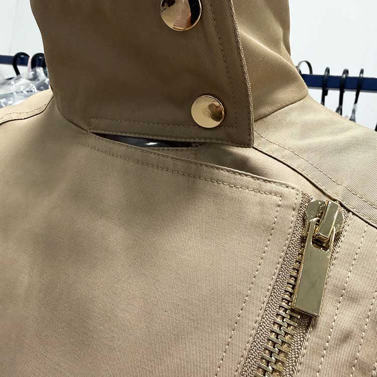Khaki Trench Coat Women's Belted Lapel Zip-Up Mid-Length Jacket